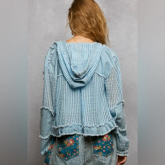POL “ Petal Patch Denim “ Crop Jacket | Denim Blue - Picture 7 of 9